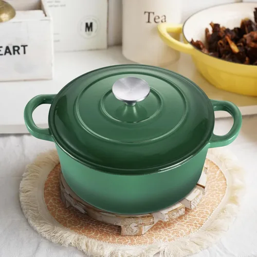 Vista 7 de TeamFar Horno holandés de hierro fundido esmaltado, olla pequeña de 3 cuartos de galón con tapa, olla de hierro fundido resistente para hornear pan