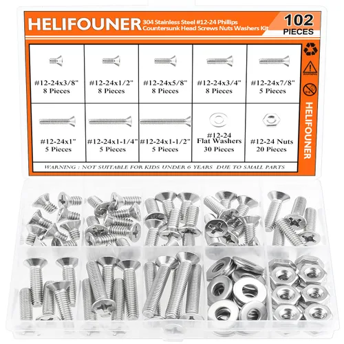Vista 10 de HELIFOUNER Kit surtido de 50 tornillos Phillips de cabeza avellanada de 1/4-20 x 1/2 pulgadas, 3/4 pulgadas, 1-1/4 pulgadas, rosca gruesa