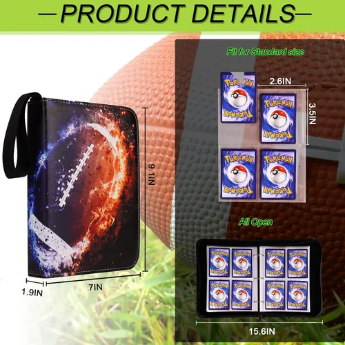 Vista 6 de Carpeta de tarjetas compatible con tarjetas de fútbol americano, tarjetas de intercambio, para MTG y otros TCG, se adapta a 400 tarjetas con 50