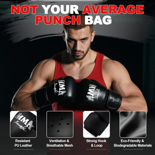 Vista 6 de Punching Bag Set for Adults, 4FT Heavy Boxing Bag Set with 12 OZ Boxing Gloves, Suitable for MMA Karate Kickboxing Boxing Muay Thai Training at Home