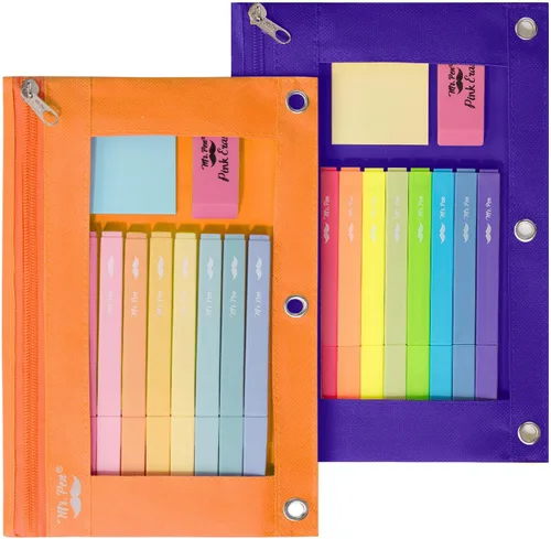 Vista 17 de Mr. Pen Estuche de tela para lápices con 3 agujeros para carpeta, color negro, juego de 2