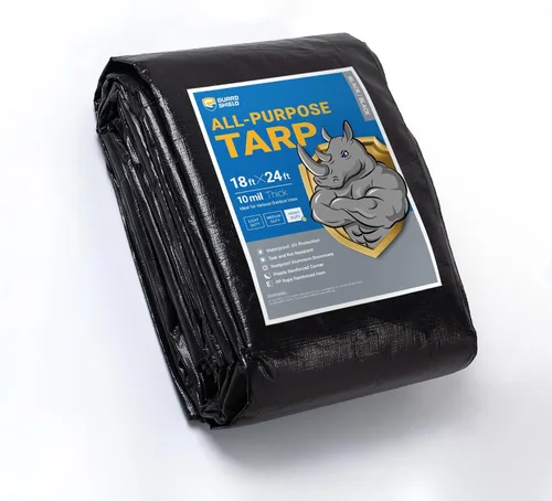 Vista 41 de GUARD SHIELD Lona resistente de 12 x 16 pies, cubierta de lona de polietileno negra y plateada impermeable, gruesa, multiusos, de 25/64 pulgadas