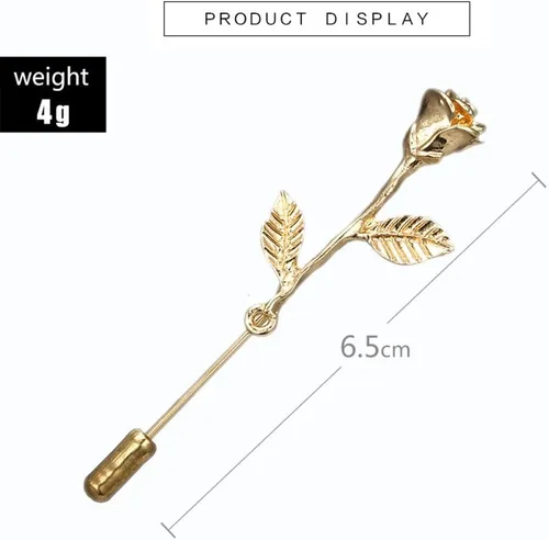 Vista 8 de Broche de solapa floral rosa para hombre, broche de broche para traje de esmoquin, accesorio de ramillete (dorado)