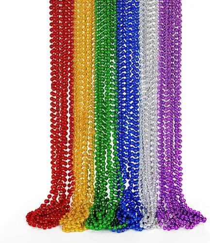 Vista 11 de EOBOH 50 PCS Collares de Cuentas de Mardi Gras, Metálicos 10 Tipos de Collares de Cuentas Recuerdos de Fiesta, Collar de Mardi Gras de 33