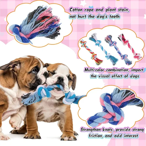 Vista 3 de Paterr Juguetes de cuerda para perros, juguetes multicolor para cachorros, juguetes de algodón para cachorros, juguetes para masticar cachorros