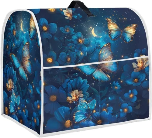 Vista 22 de Cubierta para mezclador de cocina con diseño de flores de pájaros, cubierta para procesador de alimentos con asa superior y bolsillo