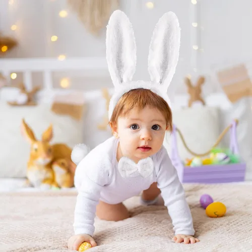 Vista 6 de Juego de disfraz de conejo con orejas de conejo, cola de conejo y corbatín, accesorios para adultos y niños, Halloween, Pascua