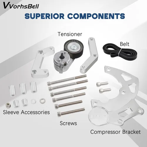 Vista 2 de Kit de Soporte de Compresor AC R4 de Intercambio LS con Tensor Compatible con LSX, LS2 LS3 LS6 LQ4 LQ9 L92 L99 Camiones/SUV Vortec GM R4 Compresor
