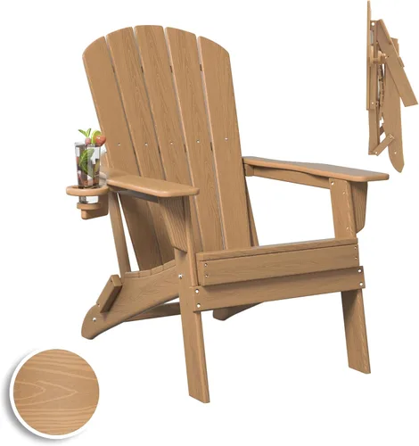 Vista 27 de Plawdlik Silla plegable Adirondack, probada por SGS, textura de madera con portavasos, resistente a todo tipo de clima, HDPE, cómoda para piscina