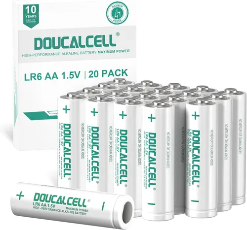 Paquete de 20 pilas AA, batería doble AA de máxima potencia y larga duración, pilas alcalinas de alto rendimiento de 1.5 voltios con diseño
