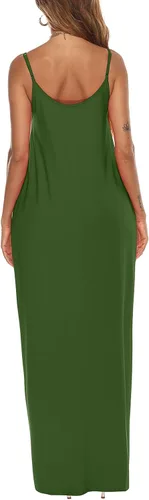 Vista 5 de OFEEFAN - Maxivestido de verano para mujer, diseño con tirantes delgados y bolsillos