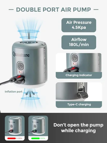 Vista 3 de Bomba de aire portátil con linterna de campamento, mini bomba de colchón de aire para inflables, bomba pequeña recargable para colchonetas