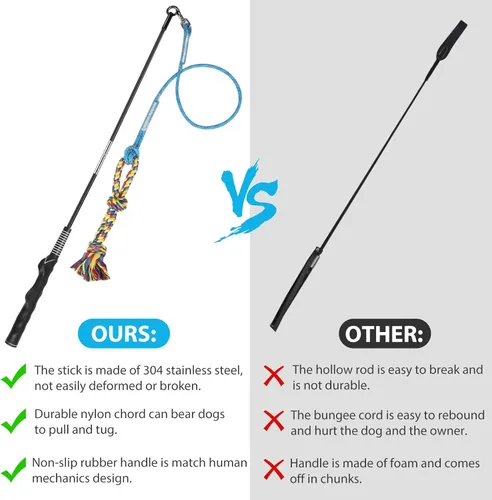 Vista 4 de DIBBATU Poste de coqueteo para perros, juguetes interactivos para perros grandes, medianos y pequeños, persecución y tira y afloja, varita teaser