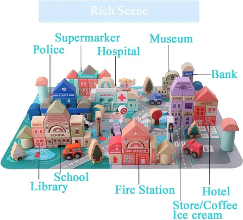 Vista 2 de TOYWO - Juego de bloques de construcción de madera para niños, apilador de construcción apilable, aprendizaje preescolar, juguetes educativos