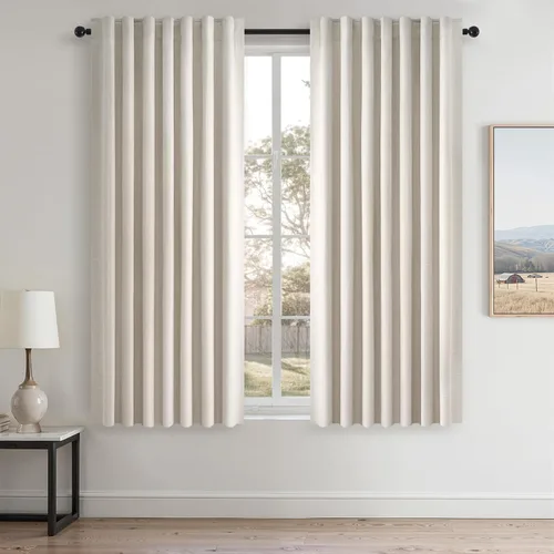 Vista 52 de Topfinel Cortinas opacas, blanco beige, 2 paneles, ventanas pequeñas, textura, mezcla de lino, bohemia, abedul, rural, gancho, bolsillo trasero
