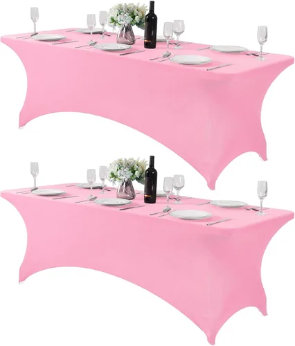 Vista 142 de Paquete de 2 manteles de elastano para mesa de 4, 6 o 9 pies, mantel elástico universal ajustable para fiestas, banquetes, bodas y eventos