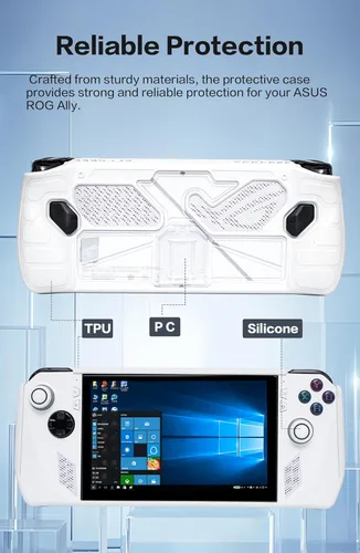 Vista 2 de Funda protectora para ASUS ROG Ally, funda de TPU para ASUS ROG Ally con soporte, incluye 2 protectores de pantalla de vidrio templado ASUS ROG