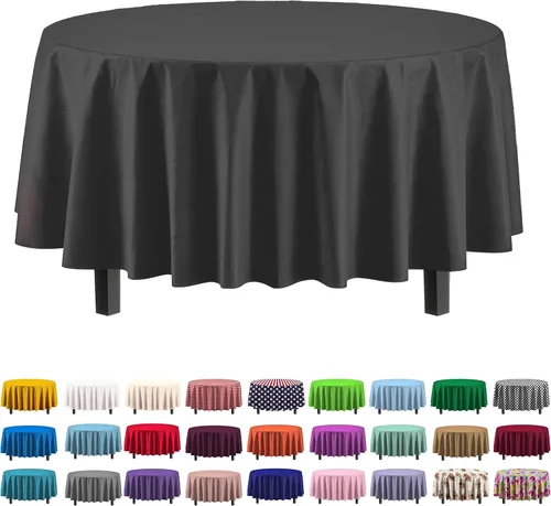 Vista 47 de Exquisito paquete de 4 manteles de plástico blanco desechables de 84 pulgadas de Party Solids - Mantel redondo desechable para fiestas - Manteles