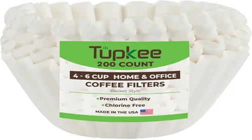 Filtros de Café 4-6 Tazas - 200 Unidades, Estilo Canasta Junior, Papel Blanco, Libre de Cloro, Filtro de Café para 5 Tazas, Fabricado en EE. UU