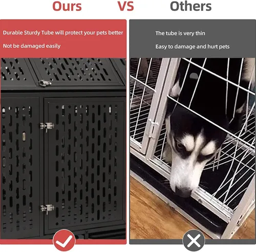 Vista 3 de Jaula indestructible para perros de 44 pulgadas, resistente y de alta ansiedad, a prueba de golpes, jaula de techo puntiaguda de metal para perros