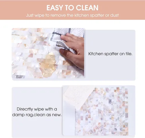 Vista 4 de 1 - Hoja de Azulejos de Conchas de Perla para Despegar y Pegar, Azulejos de Pared Autoadhesivos para Cocina, Baño, Dormitorio