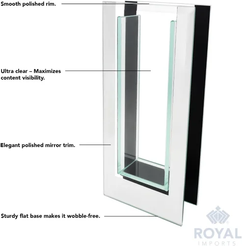 Vista 4 de Royal Imports Jarrón de cristal con espejo de flores, rectangular de 10.5 pulgadas de alto, decorativo moderno centro de mesa floral para decoración