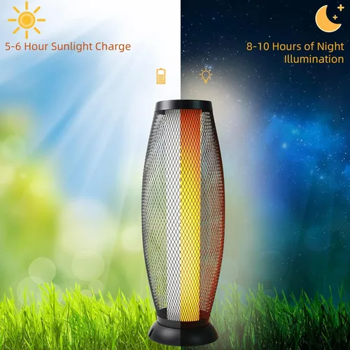 Vista 5 de Solar Yard Lámpara solar de pie para exteriores, pantalla de alambre de metal, linterna LED moderna parpadeante para exteriores, resistente a