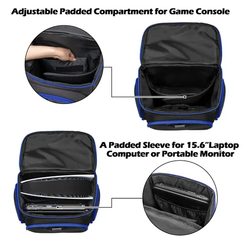 Vista 3 de Trunab Gaming Console Backpack Compatible with PS5PS4PS4 ProPS4 SlimXbox OneXbox One XXbox One S, Travel Carrying Bag with Multiple Pockets for 15.6