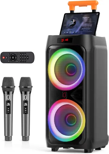 Vista 10 de JYX Máquina de Karaoke, Altavoz Grande de Fiesta Bluetooth con Luz LED de Discoteca, Compatible con Entrada TWS/USB/AUX/Tarjeta TF, Perfecto