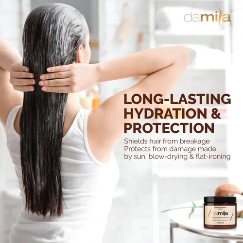 Vista 5 de damila Mascarilla capilar de queratina para cabello seco dañado, mascarilla para cabello rizado y encrespado, elimina el encrespamiento, repara
