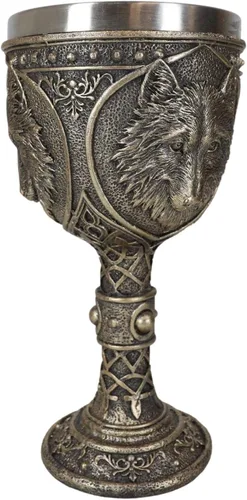 Vista 4 de Ebros Gift Tótem Spirit Wolf Grey Timberwolf Head - Copa de vino de cristal de cáliz para fiesta con acabado de bronce sintético