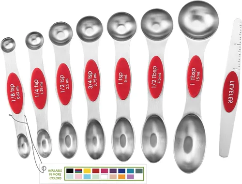 Vista 24 de Spring Chef Juego de cucharas medidoras magnéticas de acero inoxidable con imanes N45 fuertes, accesorios de cocina de metal resistente para hornear