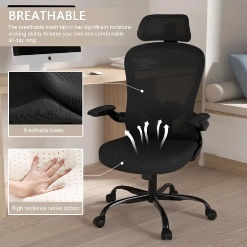 Vista 6 de Silla de oficina, Silla de escritorio ergonómica de respaldo alto, Silla de escritorio de malla transpirable con soporte lumbar ajustable