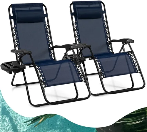 Vista 15 de Goplus Sillas de salón Zero Gravity, reclinables plegables ajustables en 160° con almohada y soporte para tazas, cómodas sillas de descanso de 350