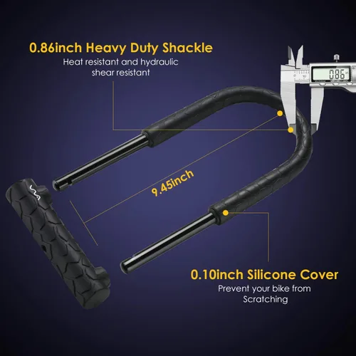 Vista 2 de Candado en U para bicicleta, combinación de alta resistencia, grillete de bloqueo en U, cable de seguridad de 4 pies de longitud con soporte