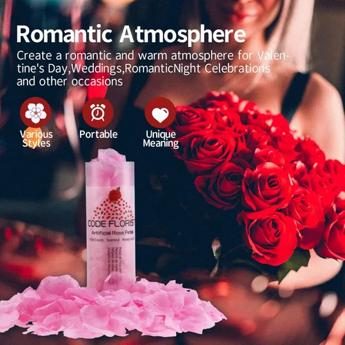 Vista 53 de CODE FLORIST 1100 pétalos de rosa de seda para el día de San Valentín, pétalos de rosa falsos para noches románticas, bodas, propuestas