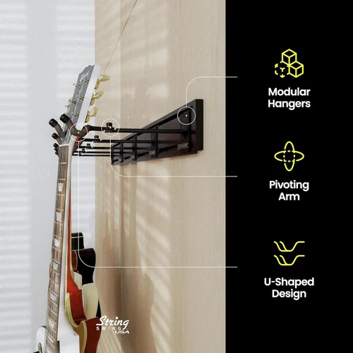 Vista 4 de String Swing Estante de pared para guitarra, soporte de pared para guitarra múltiple, organizador de guitarra para guitarras acústicas y eléctricas