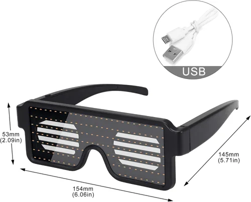Vista 7 de WOWSUN Gafas LED con luz dinámica, para fiesta, festivales, Navidad, USB, recargable, LED, Rave, brillante, intermitente