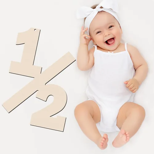 Vista 2 de Decoraciones de cumpleaños de 1/2, letrero de madera de 6 meses, accesorios para sesión de fotos, decoración de madera colgante de cumpleaños