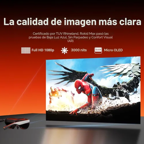 Vista 4 de Rokid Max 2 gafas AR negras, pantalla microOLED de 215 pulgadas, FOV de 50°, brillo de 600 liendes, compatible con teléfono inteligente, Steam Deck