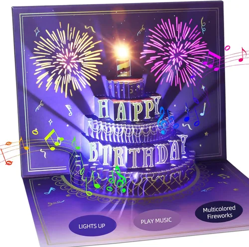 Vista 12 de XTF2015 Tarjetas de Feliz Cumpleaños con Fuegos Artificiales, Tarjeta de Cumpleaños con Bandera Americana, Tarjeta de Regalo de Pastel de Cumpleaños