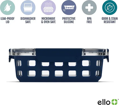 Vista 3 de Ello Duraglass - Juego de 5 recipientes de vidrio para almacenamiento de alimentos con funda de silicona y recipiente de vidrio DuraGlass