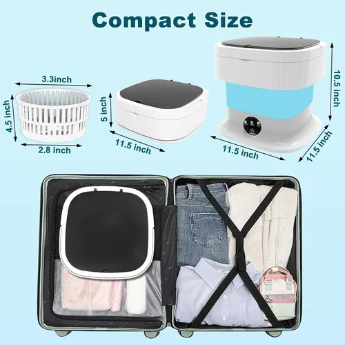 Vista 6 de Lavadora portátil, Mini lavadora plegable de 16L y secadora centrífuga, Lavadora compacta plegable, Pequeña lavadora plegable de lavandería, RV