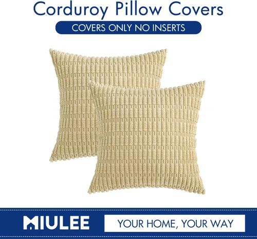 Vista 6 de MIULEE - Paquete de 2 fundas de cojín decorativas de corduroy, estilo euro, con diseño boho a rayas, suaves, decoración moderna del hogar