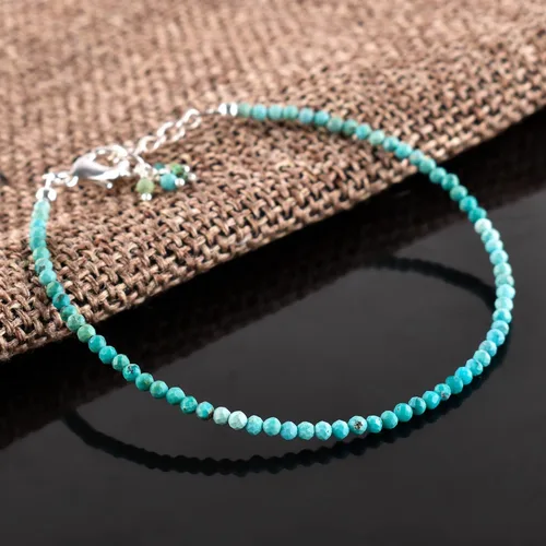 Vista 87 de Natural Gemstone Micro Round Beads Dainty Choker Bangle Bracelet, Handmade Jewelry for Women, Healing Chakra Crystals Silver Plated Chain 8 inch