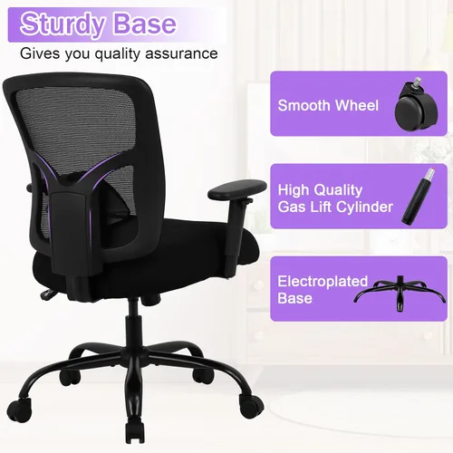 Vista 8 de Silla de oficina grande y alta de 400 libras, silla de computadora ancha ergonómica para personas pesadas, silla de escritorio ejecutiva de malla