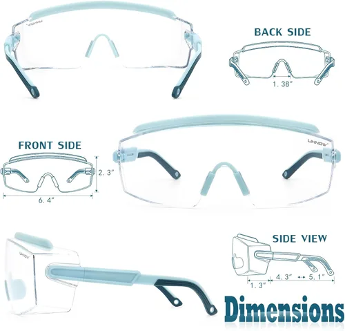Vista 6 de UKNOW Anteojos de seguridad sobre lentes, gafas de seguridad antivaho protección ocular envolvente, gafas protectoras ANSI Z87.1