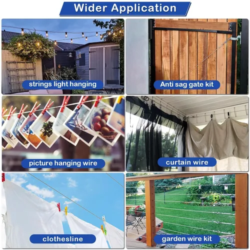 Vista 2 de TooTaci Kit de cuerda de alambre de 1/8, cable de acero inoxidable recubierto de vinilo de 100 pies con 50 fundas de crimpado y 20 dedales, cable