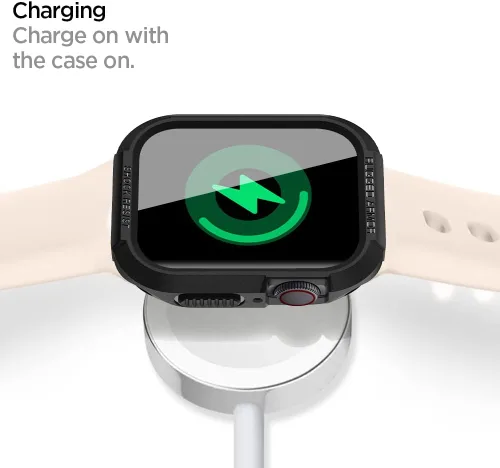 Vista 7 de Spigen Rugged Armor - Funda diseñada para Apple Watch Series SE3/9/8/SE2/7/6/SE/5/4 de 1.61/1.57 pulgadas, cubierta duradera de TPU - Negro
