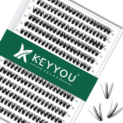 Vista 37 de Kit de extensión de pestañas DIY KEYYOU 280 piezas, pestañas individuales, rizadas D, kit de extensión de pestañas 30D+40D, 9-16 Mix, racimos